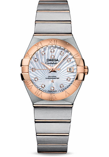 Omega Ladies Constellation Chronometer Watch - 27 mm Brushed Steel And Red Gold Case - Mother-Of-Pearl Supernova Diamond Dial - 123.20.27.20.55.001