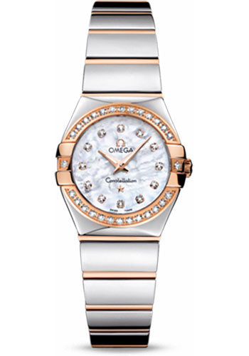 Omega Ladies Constellation Polished Quartz Watch - 24 mm Polished Steel And Red Gold Case - Diamond Bezel - Mother-Of-Pearl Diamond Dial - Steel And Red Gold Bracelet - 123.25.24.60.55.005