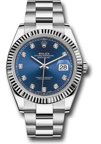 Rolex Steel and White Gold Rolesor Datejust 41 Watch - Fluted Bezel - Blue Diamond Dial - Oyster Bracelet - 126334 bldo