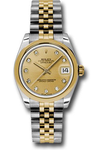 Rolex Steel and Yellow Gold Datejust 31 Watch - Domed Bezel - Champagne Diamond Dial - Jubilee Bracelet - 178243 chdj