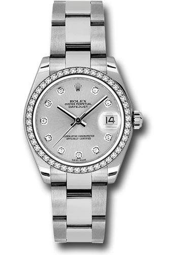 Rolex Steel and White Gold Datejust 31 Watch - 46 Diamond Bezel - Silver Diamond Dial - Oyster Bracelet - 178384 sdo