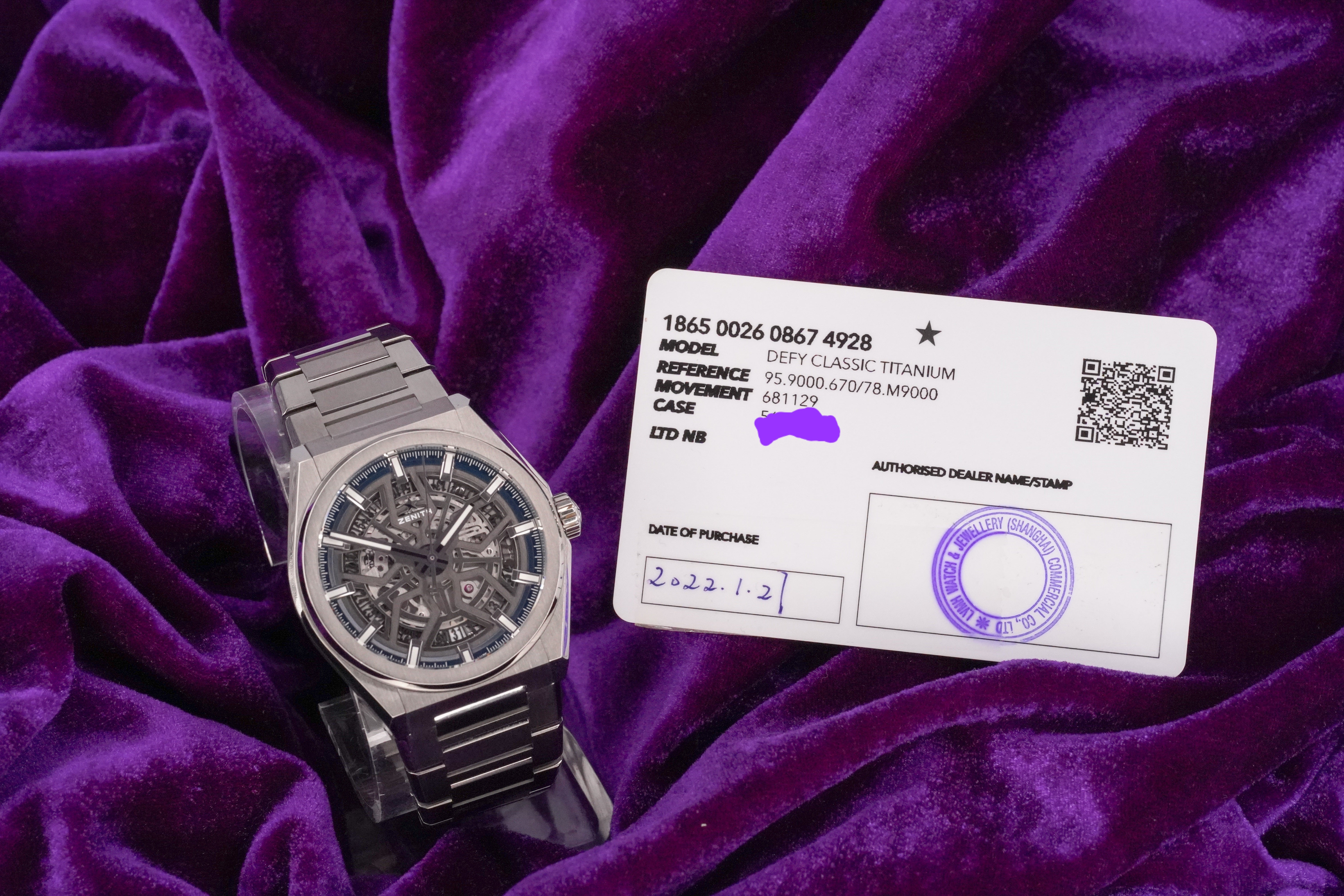 Zenith Defy – Ref. 95.9000.670/78.M9000 – 41mm Titanium – Very