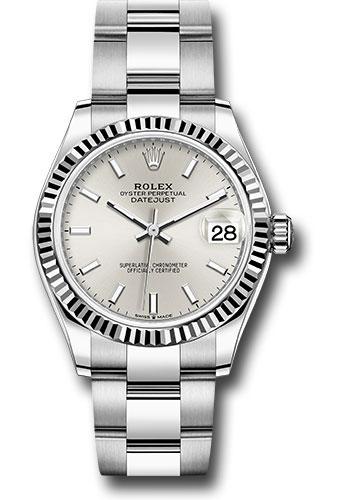 Rolex Steel and White Gold Datejust 31 Watch - Fluted Bezel - Silver Index Dial - Oyster Bracelet - 278274 sio