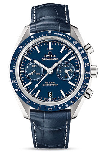 Omega Speedmaster Moonwatch Co-Axial Chronograph Watch - 44.25 mm Steel Case - Blue Tachymeter Bezel - Blue Dial - Blue Leather Strap - 311.93.44.51.03.001