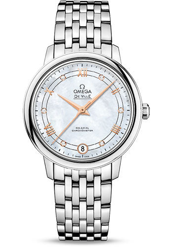 Omega De Ville Prestige Co-Axial Watch - 32.7 mm Steel Case - White Diamond Dial - 424.10.33.20.55.002