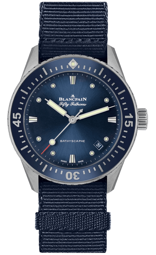 Blancpain Fifty Fathoms Bathyscaphe 38mm Ultra-Slim Blue NATO Men's Watch - 5100 1140 NAOA