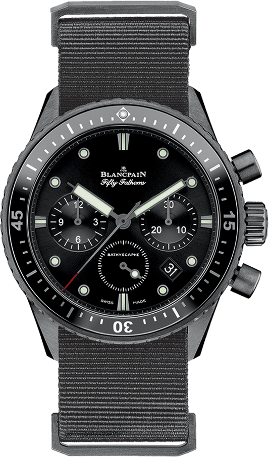 Blancpain Fifty Fathoms Bathyscaphe Chronographe Flyback Ceramic Grey NATO Men's Watch - 5200 0130 NABA