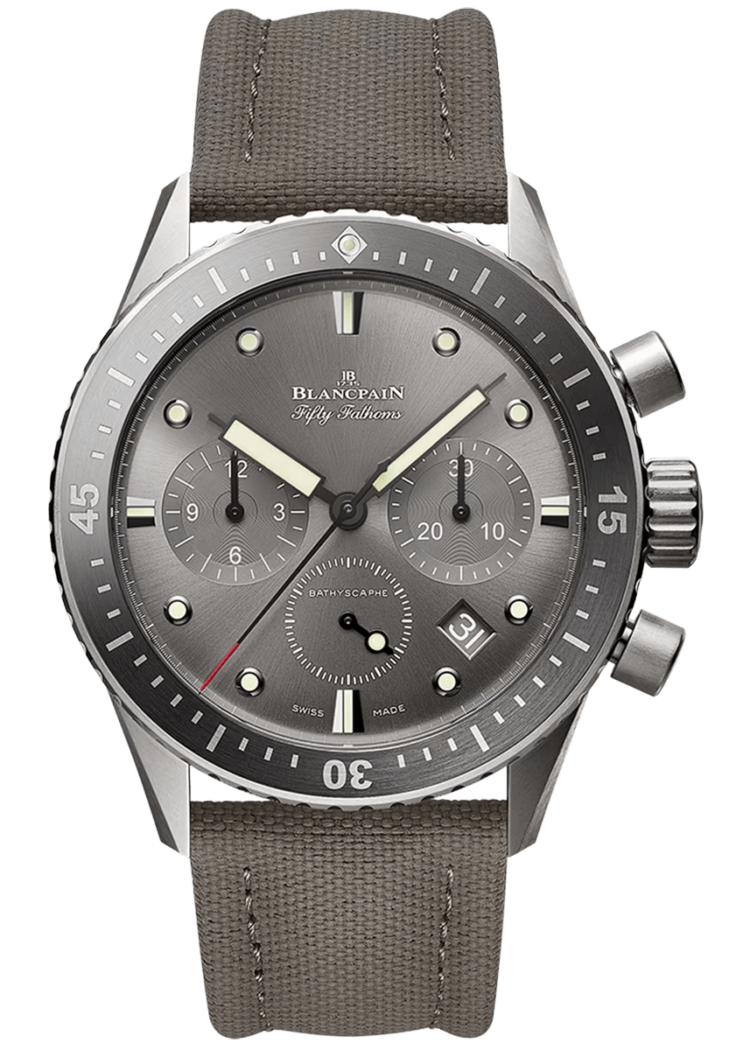 Blancpain Fifty Fathoms Bathyscaphe Chronographe Flyback Titanium Grey Canvas Men's Watch - 5200 1210 G52A