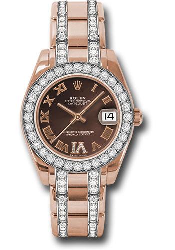 Rolex Everose Gold Datejust Pearlmaster 34 Watch - 32 Diamond Bezel - Chocolate Roman Dial - 81285 chodrdp