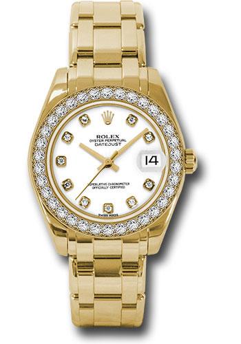 Rolex Yellow Gold Datejust Pearlmaster 34 Watch - 34 Diamond Bezel - White Diamond Dial - 81298 wd