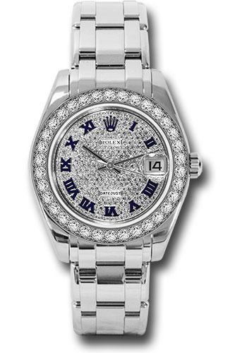 Rolex White Gold Datejust Pearlmaster 34 Watch - 34 Diamond Bezel - Diamond Paved Roman Dial - 81299 dpr