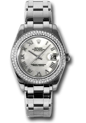 Rolex White Gold Datejust Pearlmaster 34 Watch - 116 Diamond Bezel - Mother-Of-Pearl Roman Dial - 81339 mr