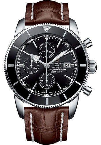 Breitling Superocean Heritage II Chronograph 46 Watch - Steel Case - Volcano Black Dial - Brown Croco Strap - A1331212/BF78/757P/A20D.1