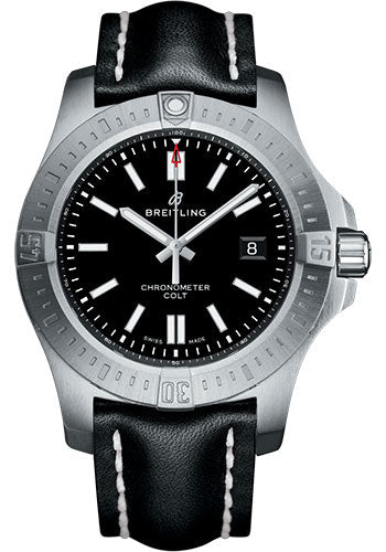 Breitling Chronomat Colt Automatic 44 Watch - Steel Case - Volcano Black Dial - Black Leather Strap - A17388101B1X1