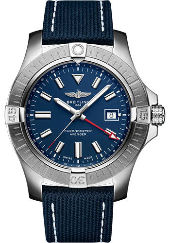 Breitling Avenger Automatic GMT 45 Watch - Stainless Steel - Blue Dial - Blue Calfskin Leather Strap - Folding Buckle - A32395101C1X2