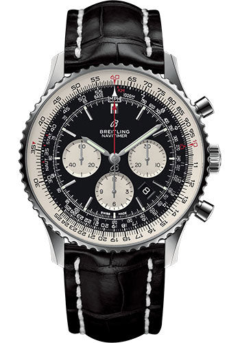 Breitling Navitimer 1 B01 Chronograph 46 Watch - Steel Case - Black Dial - Black Croco Strap - AB0127211B1P1