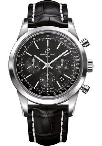 Breitling Transocean Chronograph Watch - Steel - Black Dial - Black Croco Strap - Tang Buckle - AB015212/BA99/743P/A20BA.1