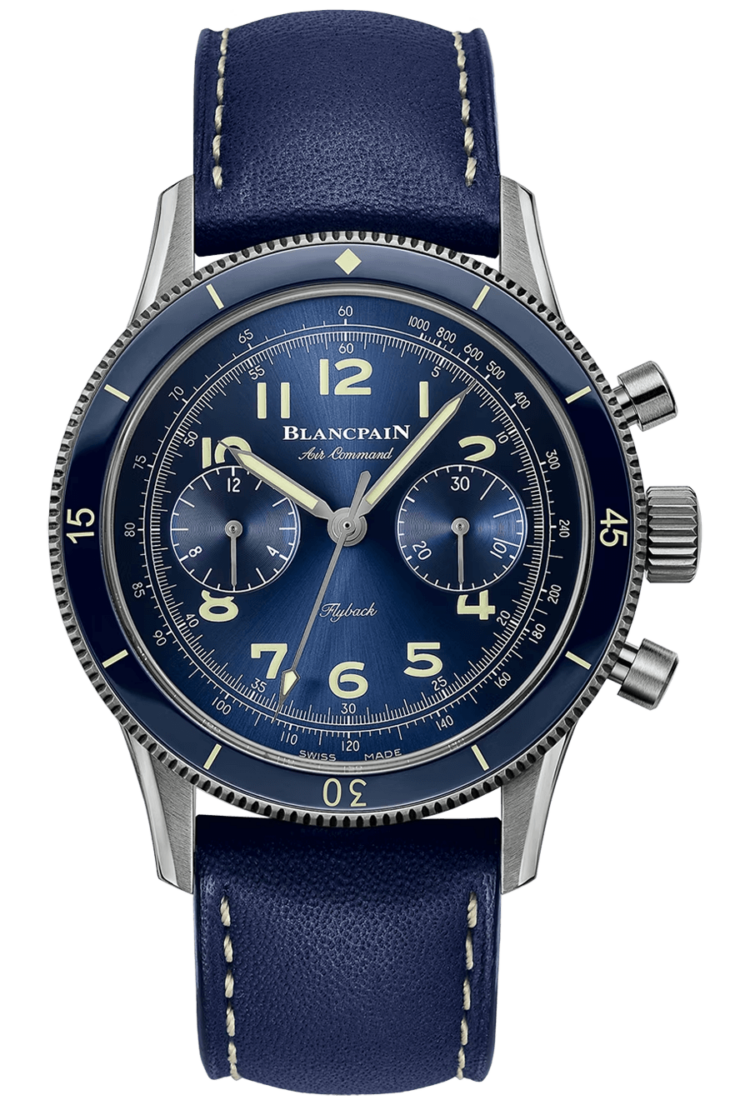 Blancpain Air Command Titanium Blue Calfskin Men's Watch - AC02 12B40 63B