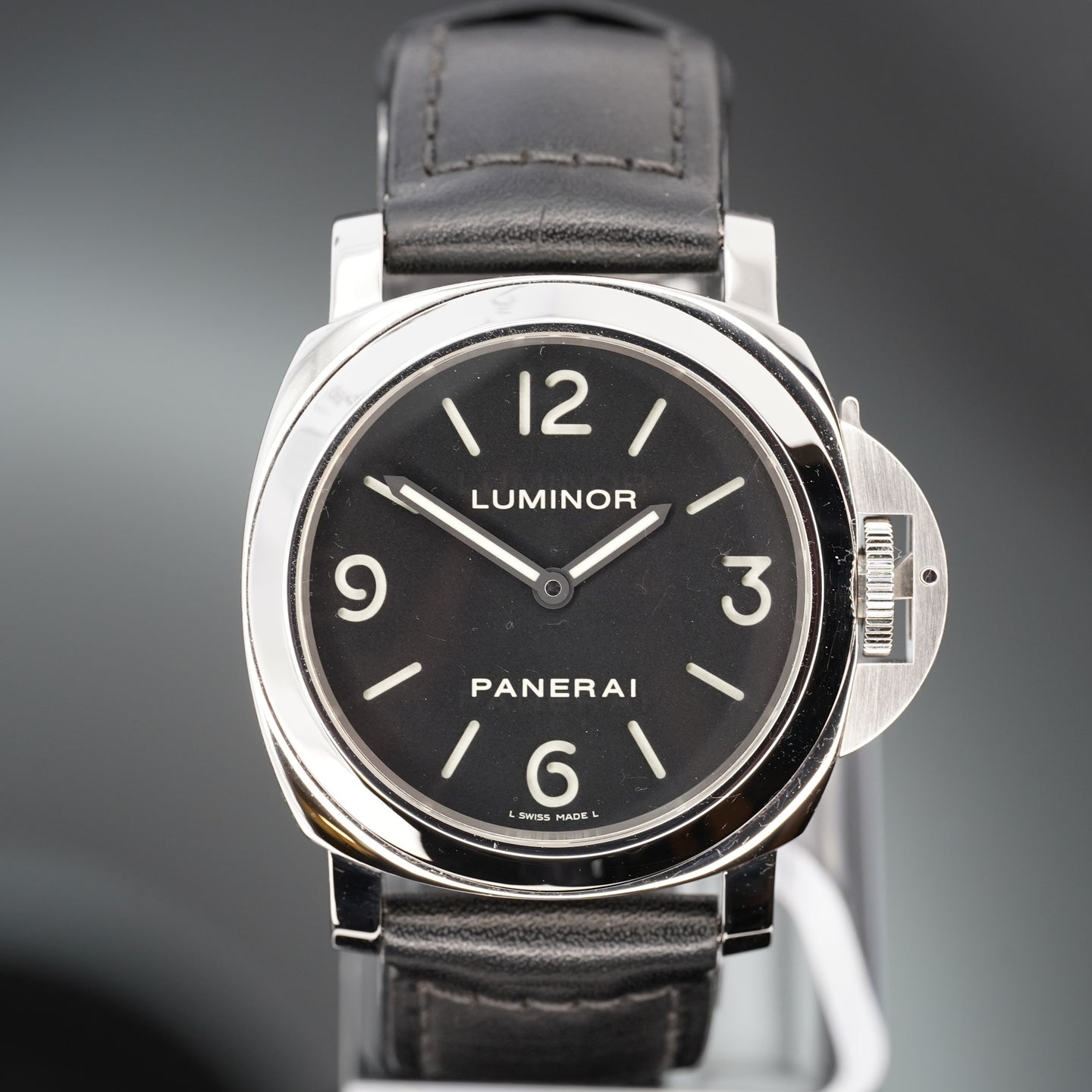 2007 Panerai Luminor Base 44mm Watch Ref# PAM00112 Black Dial Leather Band