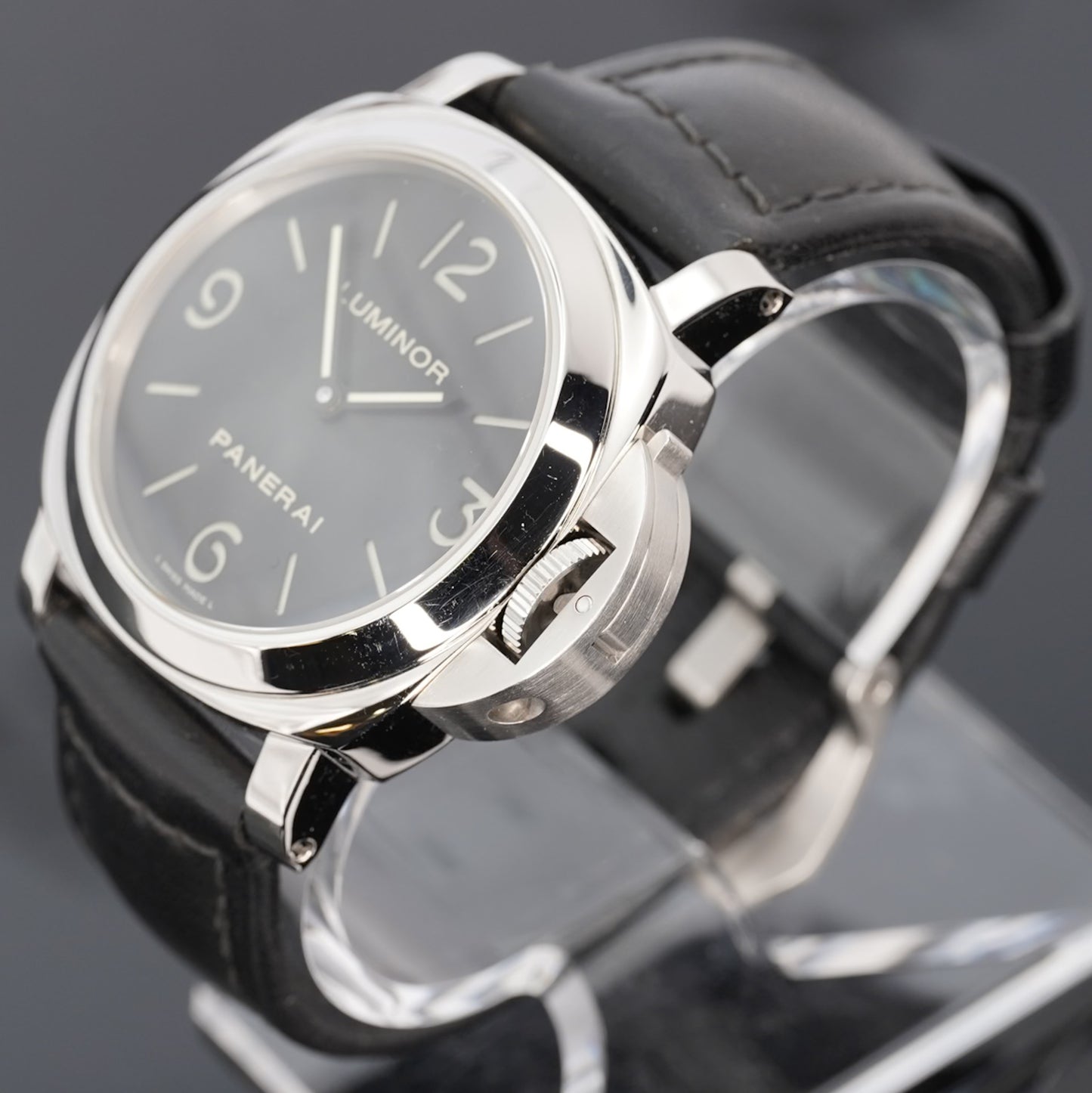 2007 Panerai Luminor Base 44mm Watch Ref# PAM00112 Black Dial Leather Band