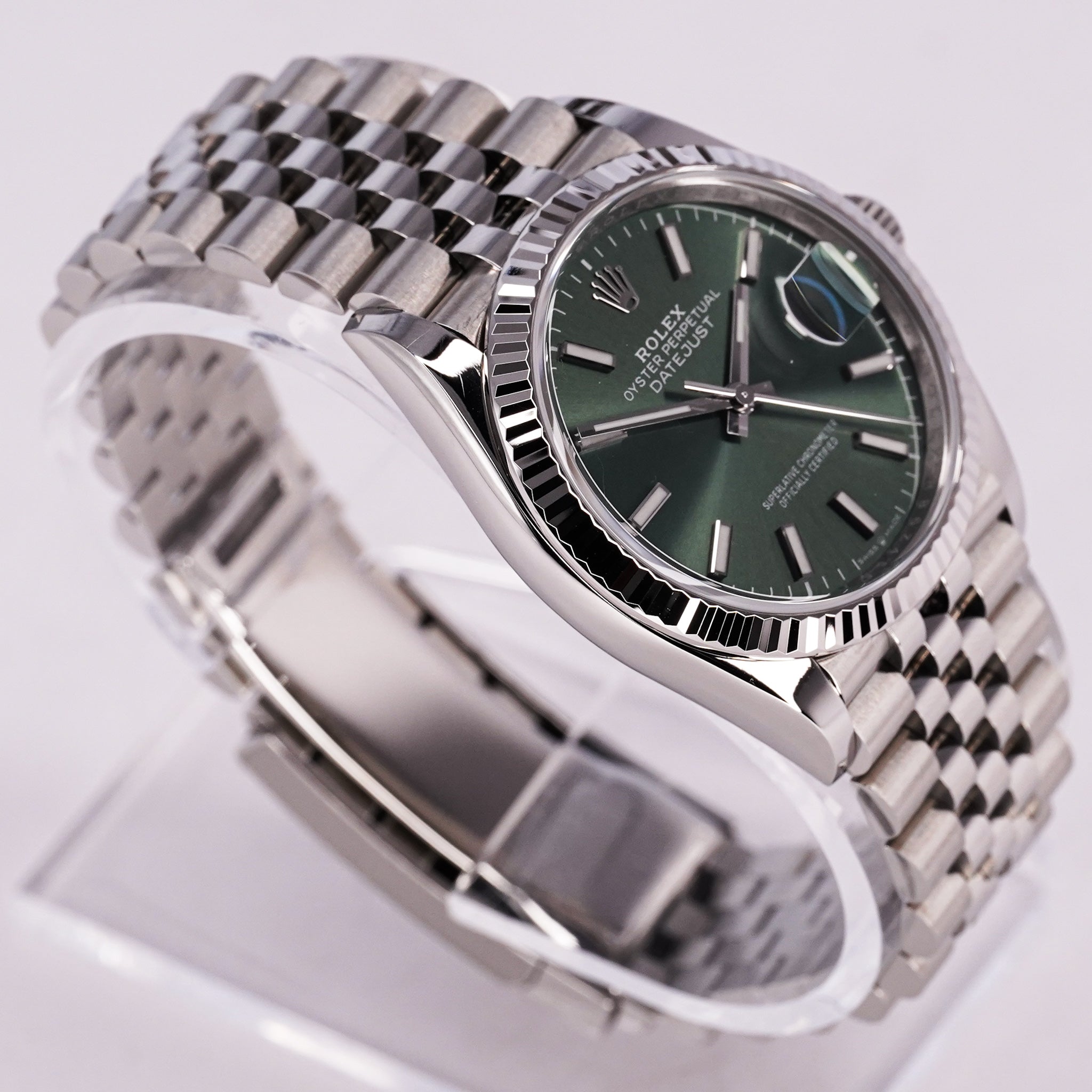 ツル Rolex Datejust 36 126200 Palm Dial Steel Mens Watch Box Papers | eBay