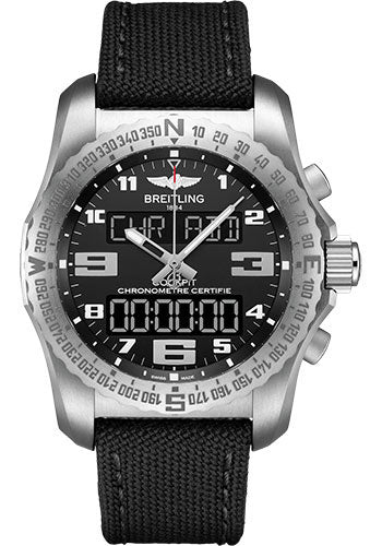 Breitling Cockpit B50 Watch - Titanium - Volcano Black Dial - Anthracite Military Strap - Tang Buckle - EB5010221B1W1