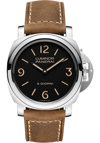 Panerai Luminor Base - 44mm - Polished Steel - Black Dial - Dark Brown Scamosciato Strap - PAM00914