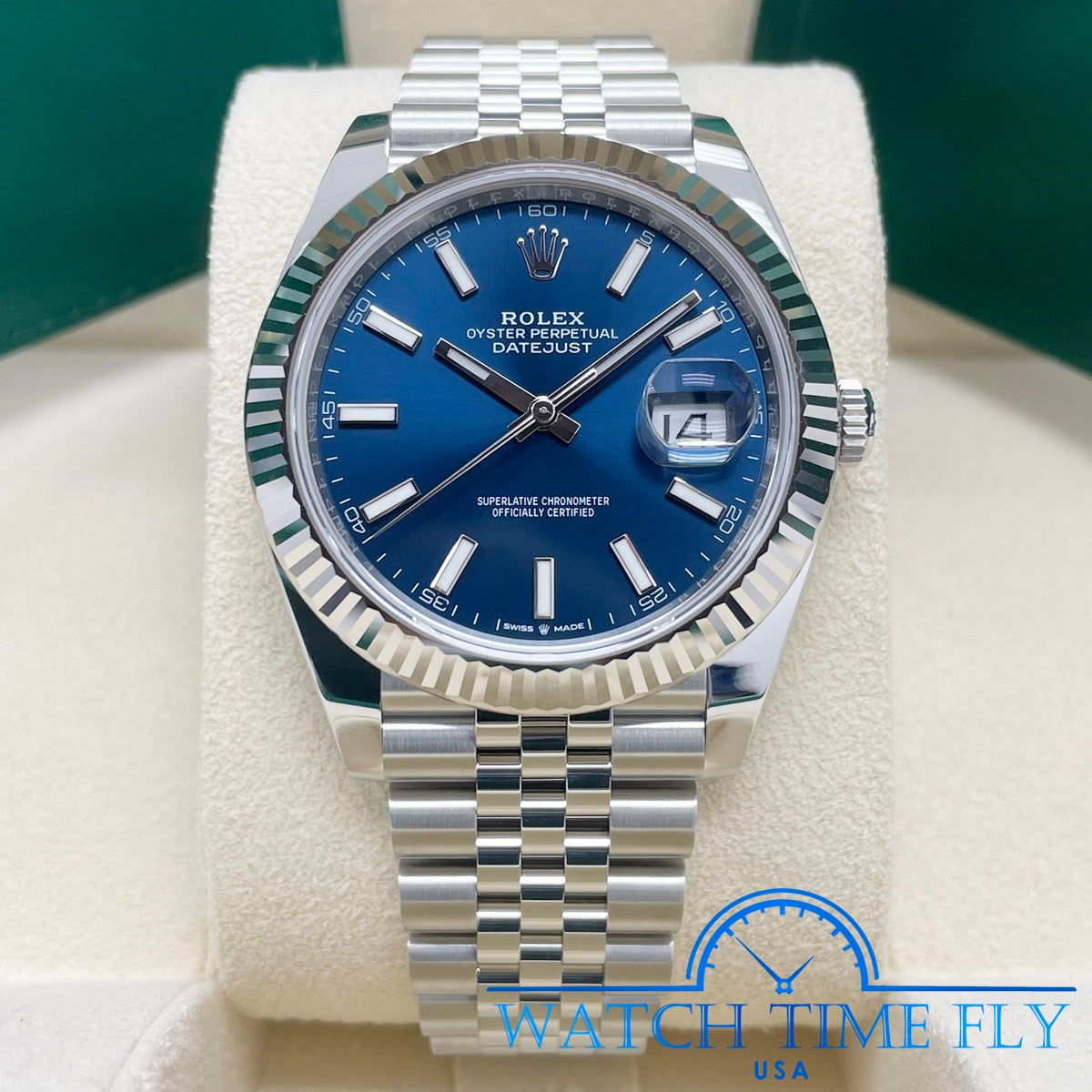 Rolex Steel and White Gold Rolesor Datejust 41 Watch - Fluted Bezel - Blue Index Dial - Jubilee Bracelet - 126334 blij