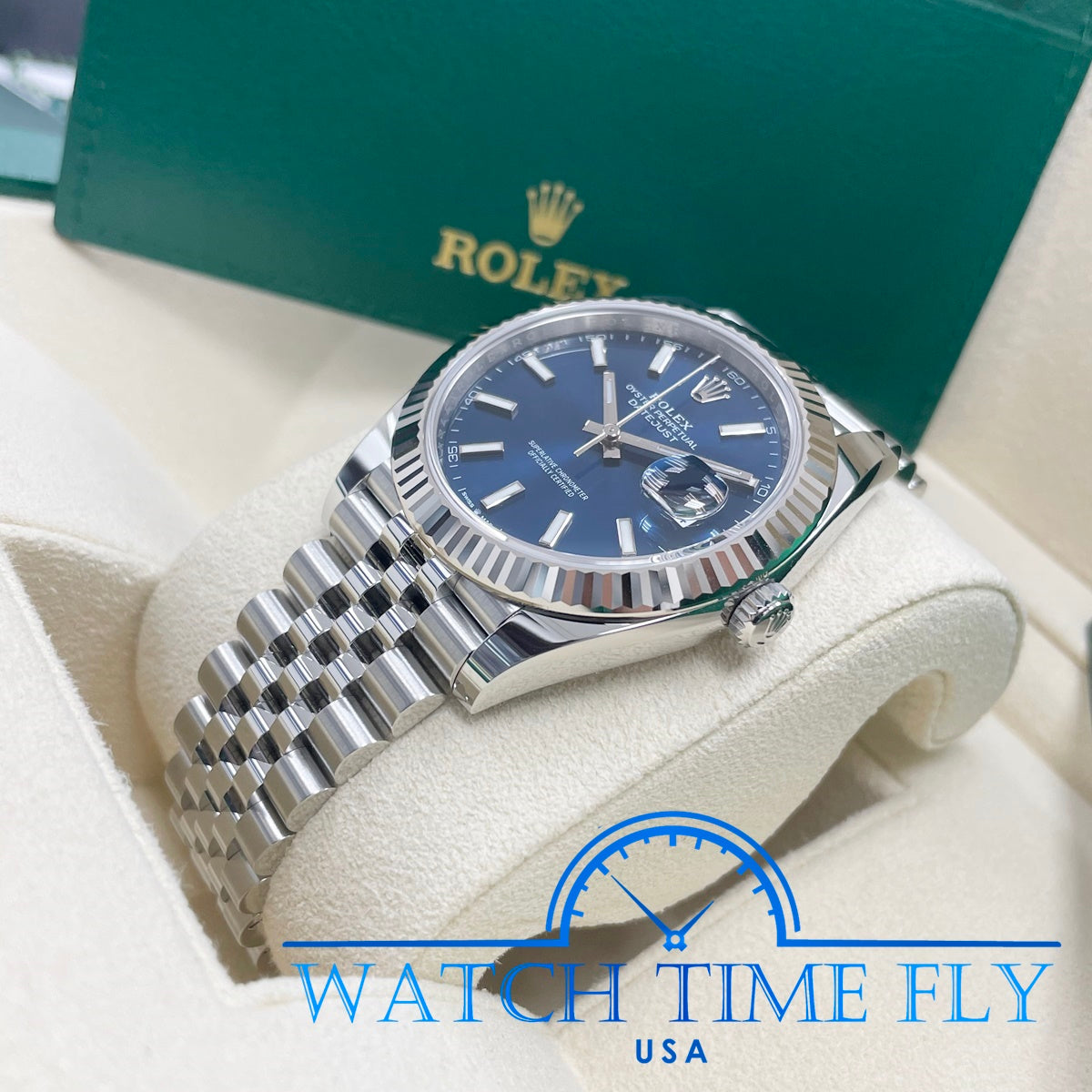 Rolex Steel and White Gold Rolesor Datejust 41 Watch - Fluted Bezel - Blue Index Dial - Jubilee Bracelet - 126334 blij