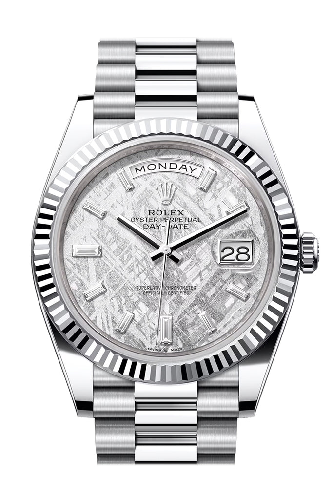 Rolex Day-Date 40 Meteorite Diamonds Dial Fluted Bezel Platinum President Men's Watch 228236