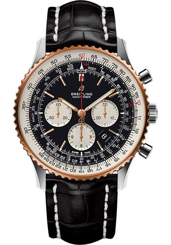 Breitling Navitimer 1 B01 Chronograph 46 Watch - Steel and Red Gold Case - Black Dial - Black Croco Strap - UB0127211B1P1