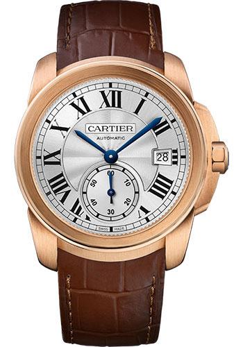 Cartier Calibre de Cartier Watch - 38 mm Pink Gold Case - Silvered Dial - Dark Brown Alligator Strap - WGCA0003