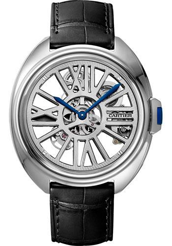 Cartier Cle de Cartier Skeleton Automatic Watch - 41 mm Palladium Case - Skeleton Dial - Black Alligator Strap - White Gold Bracelet - WHCL0008