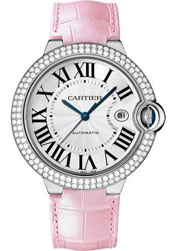 Cartier Ballon Bleu de Cartier Watch - 42 mm White Gold Diamond Case - White Dial - Pink Alligator Strap - WJBB0032