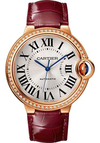 Cartier Ballon Bleu de Cartier Watch - 36 mm Pink Gold Case - Diamond Bezel - Burgundy Alligator Strap - WJBB0034