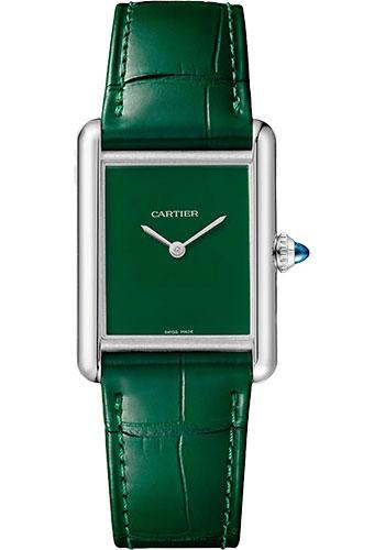 Cartier Tank Must Watch - 33.7 mm x 25.5 mm Steel Case - Green Dial - Green Alligator Strap - WSTA0056