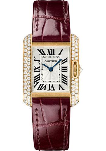 Cartier Tank Anglaise Watch - 30.2 mm Pink Gold Case - Diamond Bezel - Claret Red Alligator Strap - WT100013