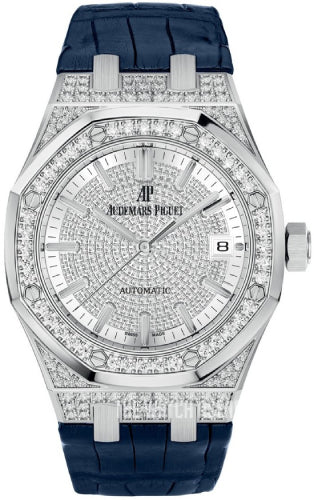 Audemars Piguet Royal Oak Selfwinding White Gold Diamond Pave Index 37mm Dial Leather Strap | 15452BC.ZZ.D019CR.01