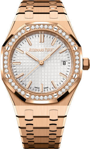 Audemars Piguet Royal Oak Rose Gold Silver Dial 34mm Diamond Bezel | 77451OR.ZZ.1361OR.01