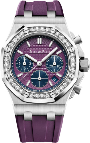 Audemars Piguet Royal Oak Offshore Selfwinding Chronograph Stainless Steel 37mm Purple Dial Diamond Bezel Rubber Strap | 26231ST.ZZ.D075CA.01