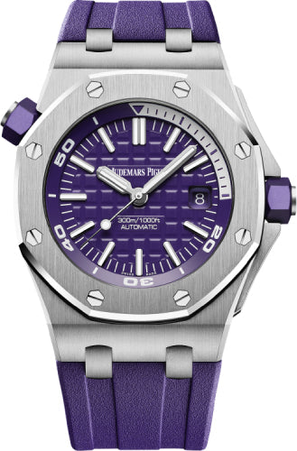 Audemars Piguet Royal Oak Offshore Diver 42mm Stainless Steel Purple Dial Rubber Strap | 15710ST.OO.A077CA.01