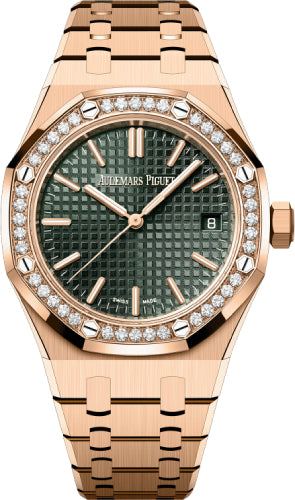 Audemars Piguet Royal Oak Rose Gold Khaki Green Dial 37mm Diamond Bezel | 15551OR.ZZ.1356OR.06