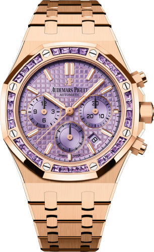 Audemars Piguet Royal Oak Chronograph Rose Gold Gem Set 38mm Bezel Purple DIal | 26319OR.AY.1256OR.01