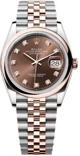 Rolex Datejust 36 Oystersteel Everose Gold Chocolate Diamond Set Dial Domed Bazel Jubilee Bracelet - 126201 - 2026