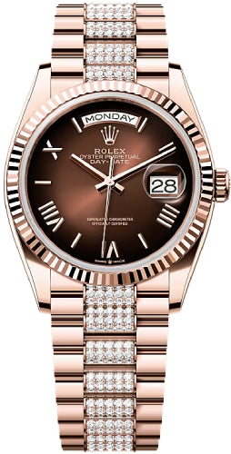 Rolex Day-Date 36 36mm Brown Ombré Dial Fluted Bezel President Bracelet - 128235