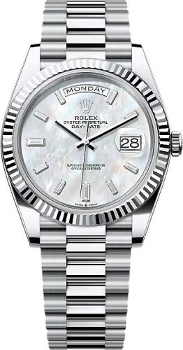 Rolex Day-Date 40 40mm White MOP Diamond Set Dial Fluted Bezel President Bracelet - 228236