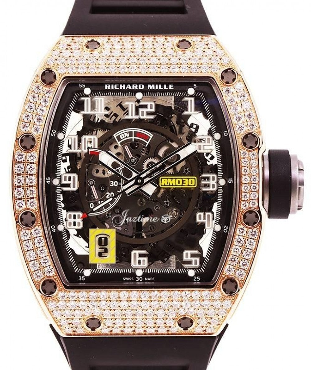 Richard Mille Automatic Winding with Declutchable Rotor Rose Gold Diamond Bezel RM 030 - BRAND NEW