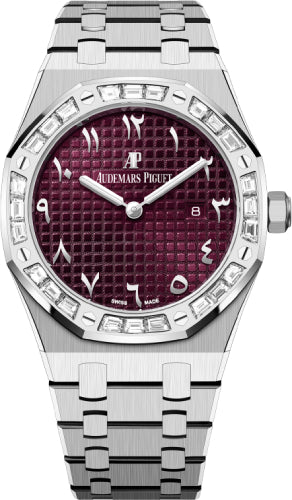 Audemars Piguet Royal Oak 33mm White Gold Diamond Baguette Bezel Purple Dial - 67656BC.ZZ.1261BC.01